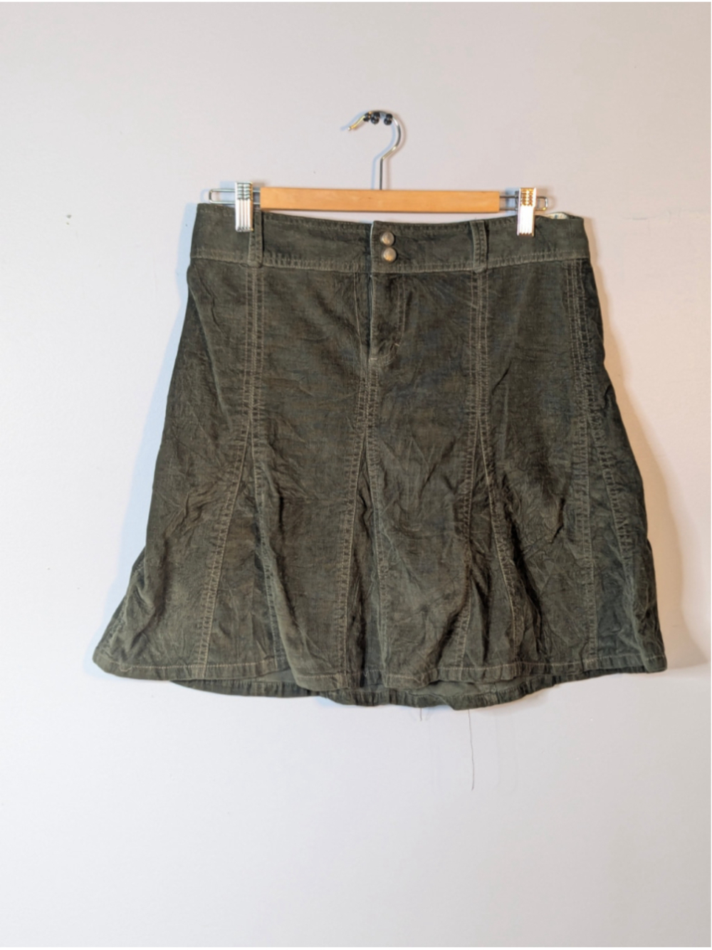 Athleta "Whenever" Corduroy Mini Skirt Olive Green Flared A-Line - Size 6